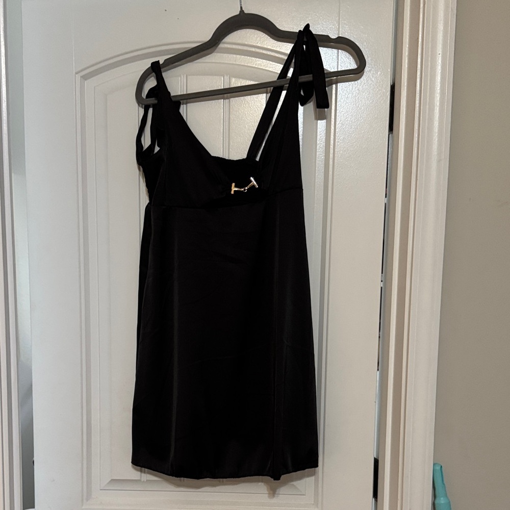 Black Slip Dress with Tie Straps
